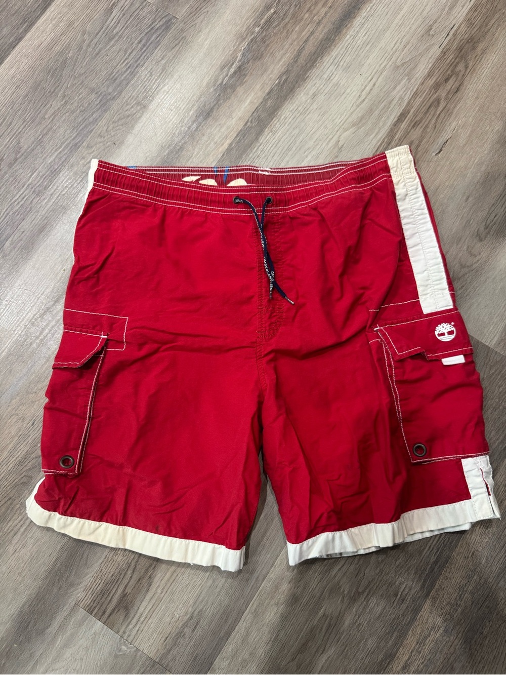 Vintage Timberland Mens Swim Shorts Red Size M Mesh Lined Trunks